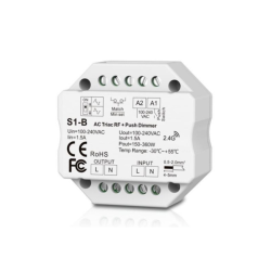 Regulador TRIAC por pulsador y RF. 1 canal 1,5A. Regulación 30%-100%