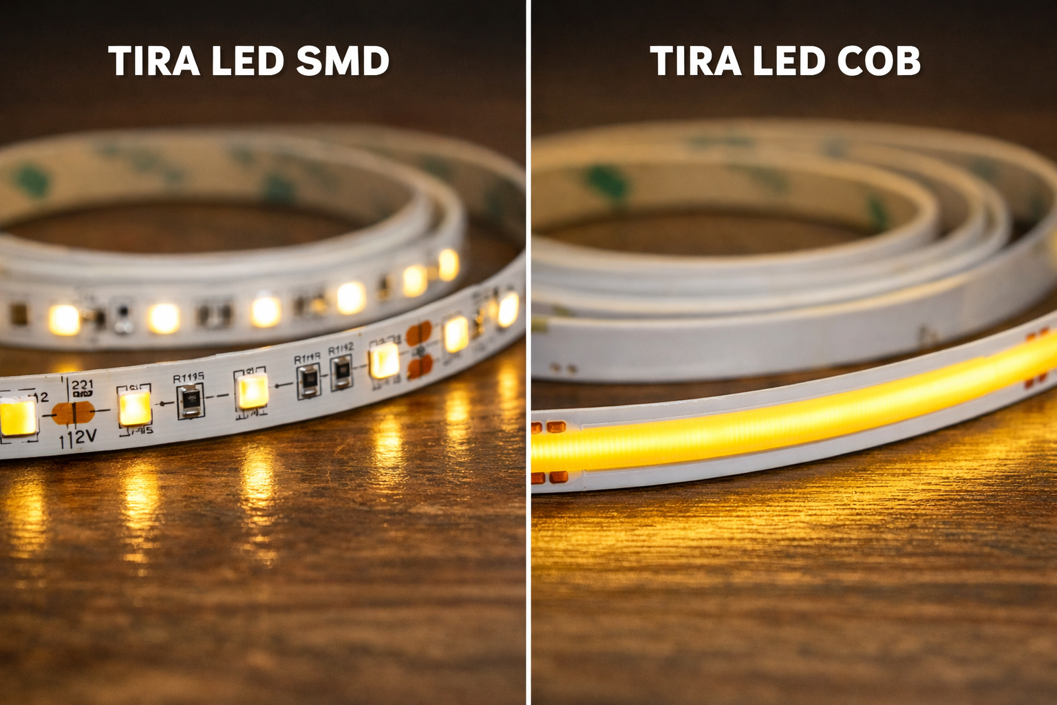 diferenciación entre una tira LED con chip SMD y otra tira LED COB